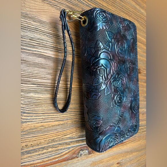 Vintage Style Floral Embossed Black Blue and Burgundy Women's Faux Clutch NWOT - Picture 9 of 12